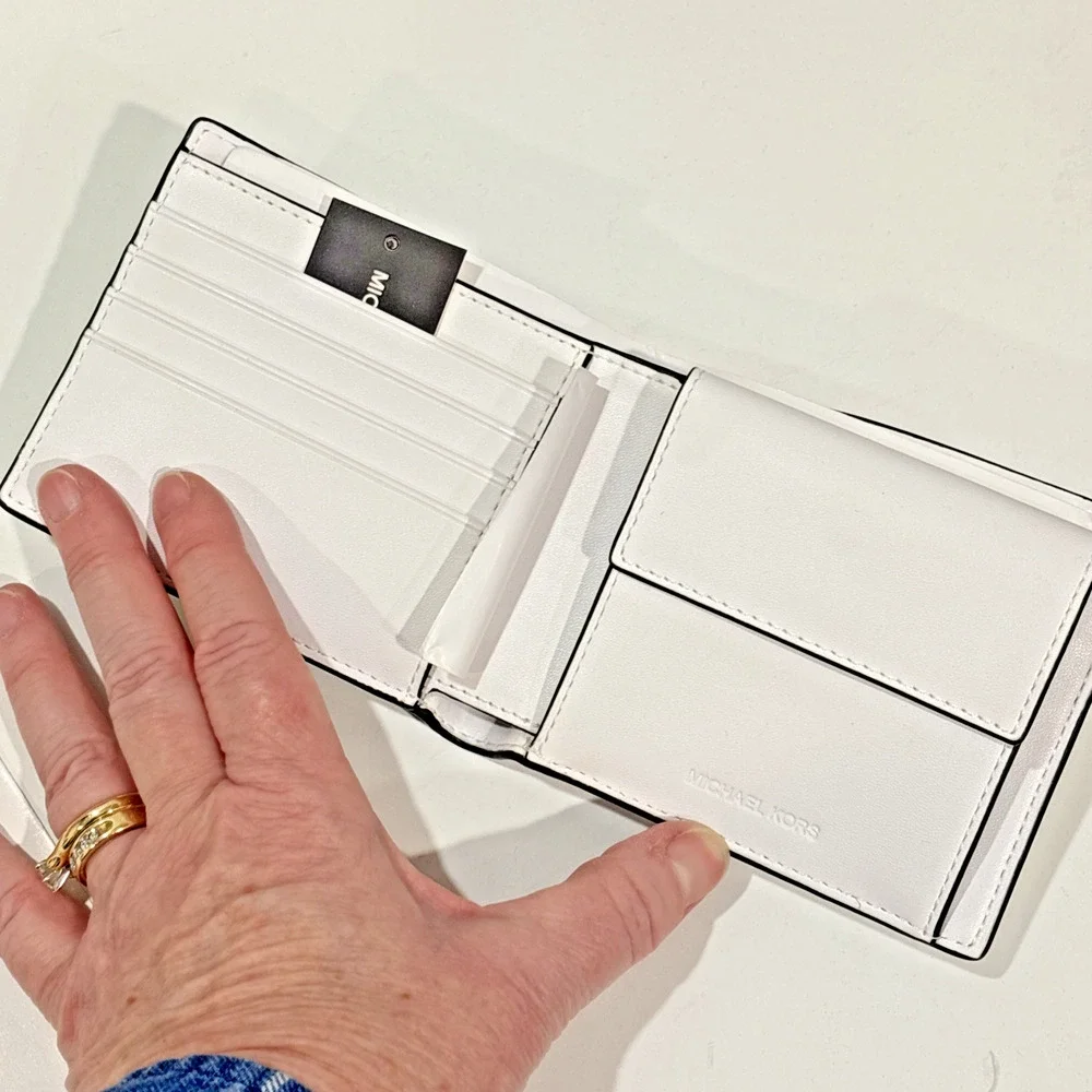 Michael Kors Cooper Logo and Striped Billfold White Palm Green Unisex Wallet - Picture 4 of 12